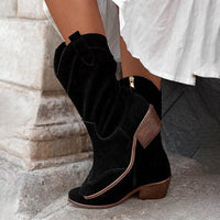 Women's Fashion Retro Pointed Chunky Heel Mid Calf Boots 38813923C