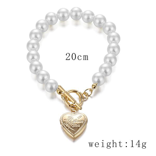 Trendy White Pearl Heart Pendant Bracelet 65917865C