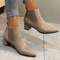 Women's Pointed-Toe Elastic Chunky Heel Ankle Boots 47964618C
