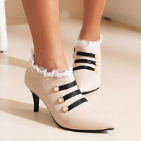 Women's Elegant Lace Trim Pointed Stiletto Heels 74850503S