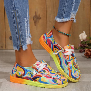 Women's Casual Lace-Up Colorful Ethnic Canvas Flat Shoes 07031392S