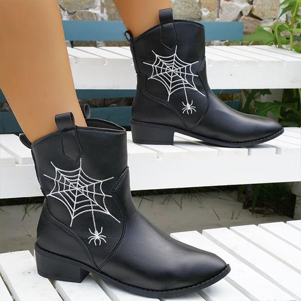 Women's Retro Casual Spider Embroidered Booties 17571749S