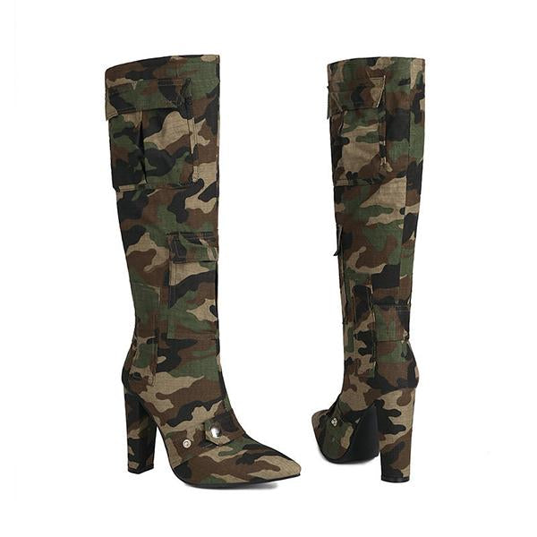 Women's Fashionable Camouflage Thick Heel Knee-High Boots 04793064S