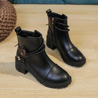 Women's Stylish Button Block Heel Martin Boots 89167717S