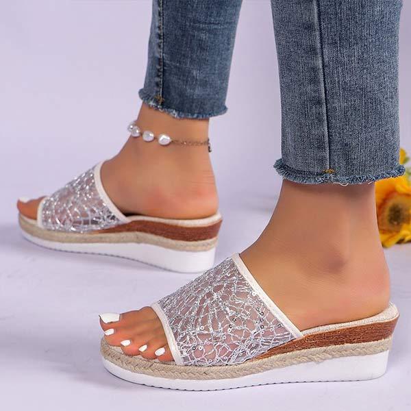 Women's Platform Wedge Sandals with Mesh Straps 33862560C