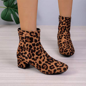 Women's Chunky Heel Leopard Print Martin Boots 82032732C