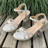 Women's Gold Decorated Block Heel Sandals 36283335S