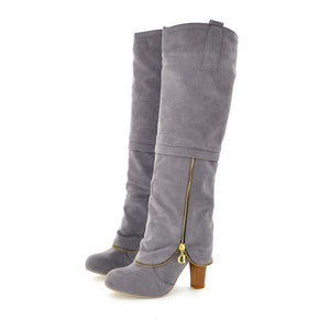 Women's Chunky Heel Knee-High Boots with Suede Finish 74510001C