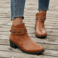 Women's Vintage Braided Buckle Buckle Chunky Heel Ankle Boots 56946174S