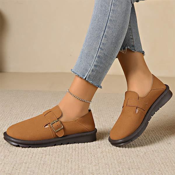 Women's Vintage Slip-on Soft Sole Two-Way Buckle Loafers 70250210C