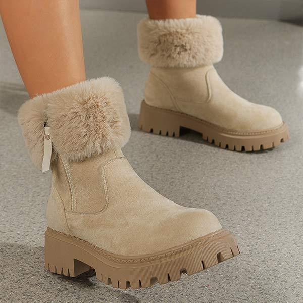 Women's Faux Fur Cuffed Snow Boots with Side Zipper and Short Shaft 91831244C