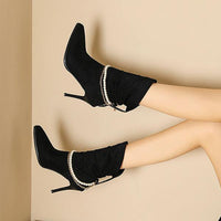 Women's Stylish Elegant Pearl Chain High Heel Boots 19114648S