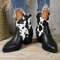 Women's Pointed Toe Low-Cut Ankle Boots with Cow Print 35217400C