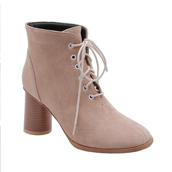 Women's Casual Thick Heel Lace Up Nude Boots 48177142S