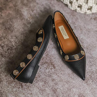 Women's Retro Fashion Rivet Pointed Toe Flat Shoes 92204618S