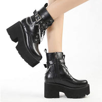 Women's Black Ankle Boots High Heel Chunky Heel Platform Gothic Boots 69495074C