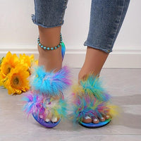 Women's Colorful Furry Slip-On Casual Flat Slippers 55316649S