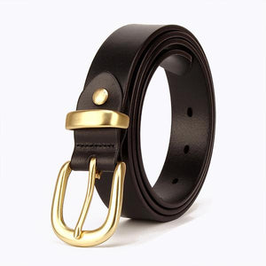 Women's Round Brass Pin Buckle Top Layer Leather Belt 68890988C