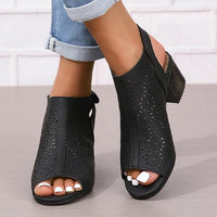 Women's Hollow Block Heel Velcro Roman Sandals 44647089C