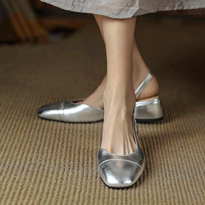 Women's Retro Soft Silver Block Heel Sandals 21178022C