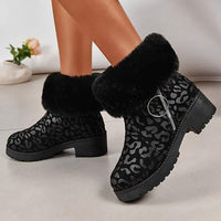 Women's Thick-Soled Fleece-Lined Snow Boots in Leopard Print 03784439C