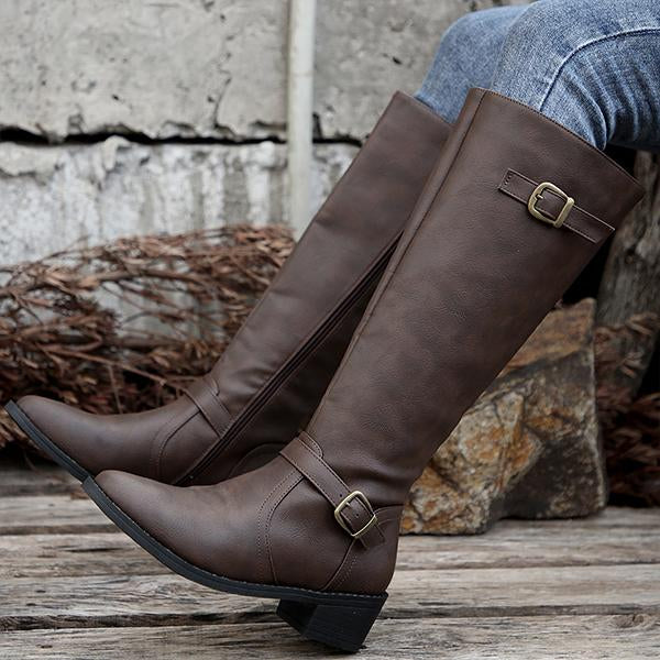 Women's Casual Belt Buckle Thick Heel Knight Boots 08322152S