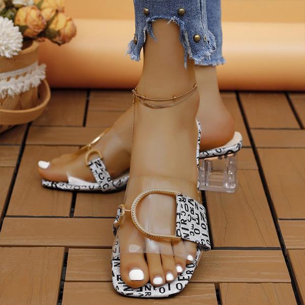 Women's Fashionable Spliced Crystal Heel Slippers 84468923S