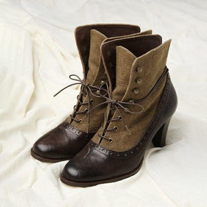 Women's Vintage Spliced Lace-Up Thick Heel Ankle Boots 06897478S