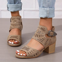 Women's Fashion Hollow Zipper Chunky Heel Sandals 89606513C