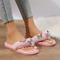 Women's Slip-On Colorful Butterfly Rhinestone Cotton Slippers 42007241C