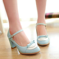 Women's Elegant Contrast Color Thick Heel Bow Pumps 93360857S