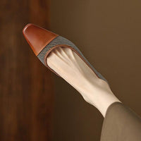 Women's Vintage Striped Stitching Thick Heel Pumps 85231044S