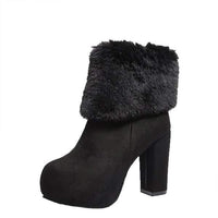 Women's Suede Round-Toe Chunky Heel High Heel Furry Ankle Boots 52680531C