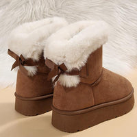 Women's Fashionable Fur Collar Bow Thick Sole Snow Boots 10743825S