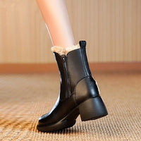 Women's Casual Zippered Plush Block Heel Martin Boots 37329036S