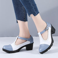 Women's Buckle Soft Sole Round Toe Chunky Heel Shoes 35147686C