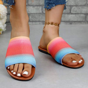 Women's Knitted Breathable Candy-Colored One-Strap Flat Sandals 62415042C