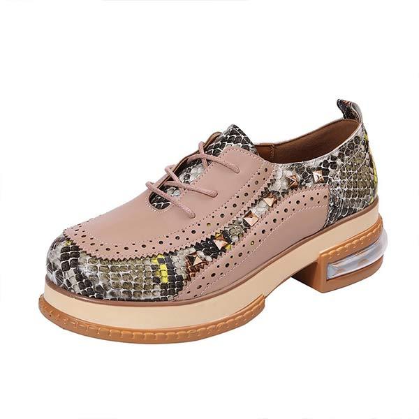 Women's Vintage Color-Blocked Front Lace-Up Single Shoes 62874964C