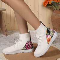 Women's High-Top Flyknit Lace-Up Ankle Boots with Embroidered Detail 68950577C
