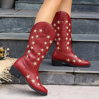 Women's Retro Star Block Heel Western Cowboy Boots 72784414S
