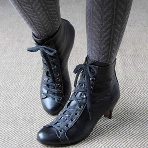 Women'S Low Heel Front Lace-Up Booties 70558859C