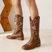 Women's V-Cut Embroidered Shaft Riding Boots 90654461C