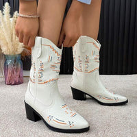 Women's Embroidered Pointed-Toe Chunky Heel Riding Boots 63863634C