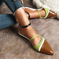 Women's Flat Mule Sandals with Ankle Strap and Color-block Design 38890287C