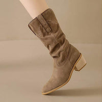 Women's Retro Pile Boots Western Cowboy Boots High Boots 01237786C