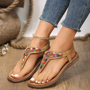 Women's Beaded Flat T-Strap Sandals 60264467C