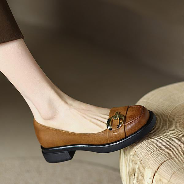 Women's Retro Metal Decorated Flat Heel Loafers 00032668S