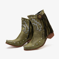 Women's Retro Tassel Rivet Chunky Heel Ankle Boots 56519818S