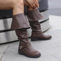 Women's Fashion Buckle Decorated Cuffed Tall Boots 28052298S