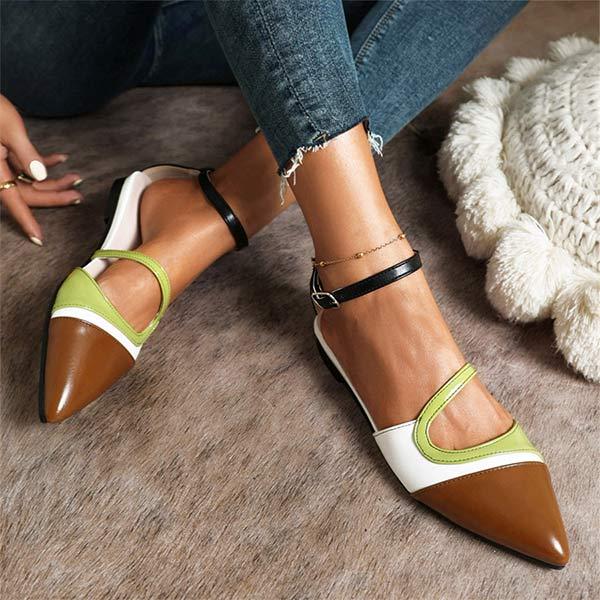 Women's Flat Mule Sandals with Ankle Strap and Color-block Design 38890287C